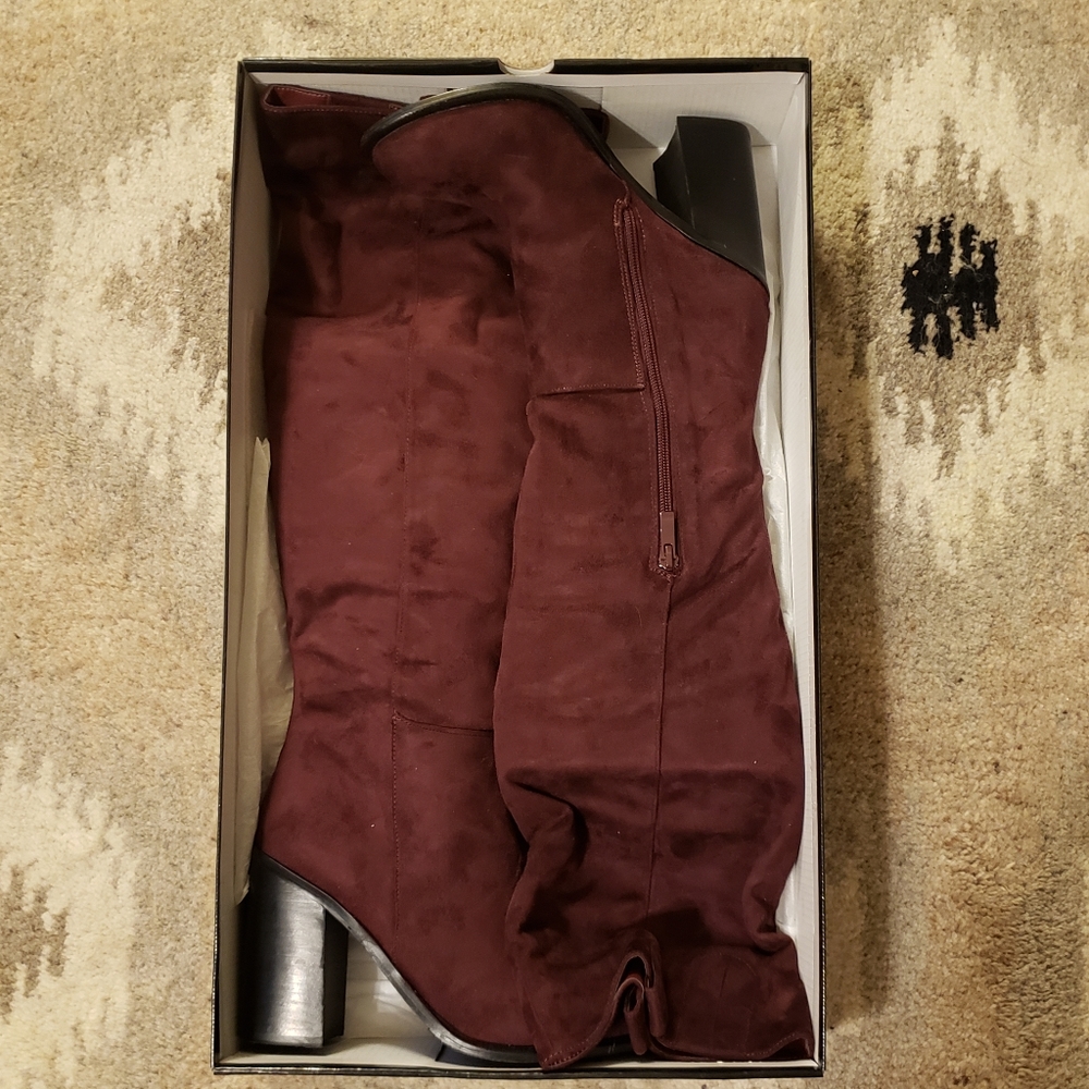 Burgundy Suede Over The Knee Boots Size 8